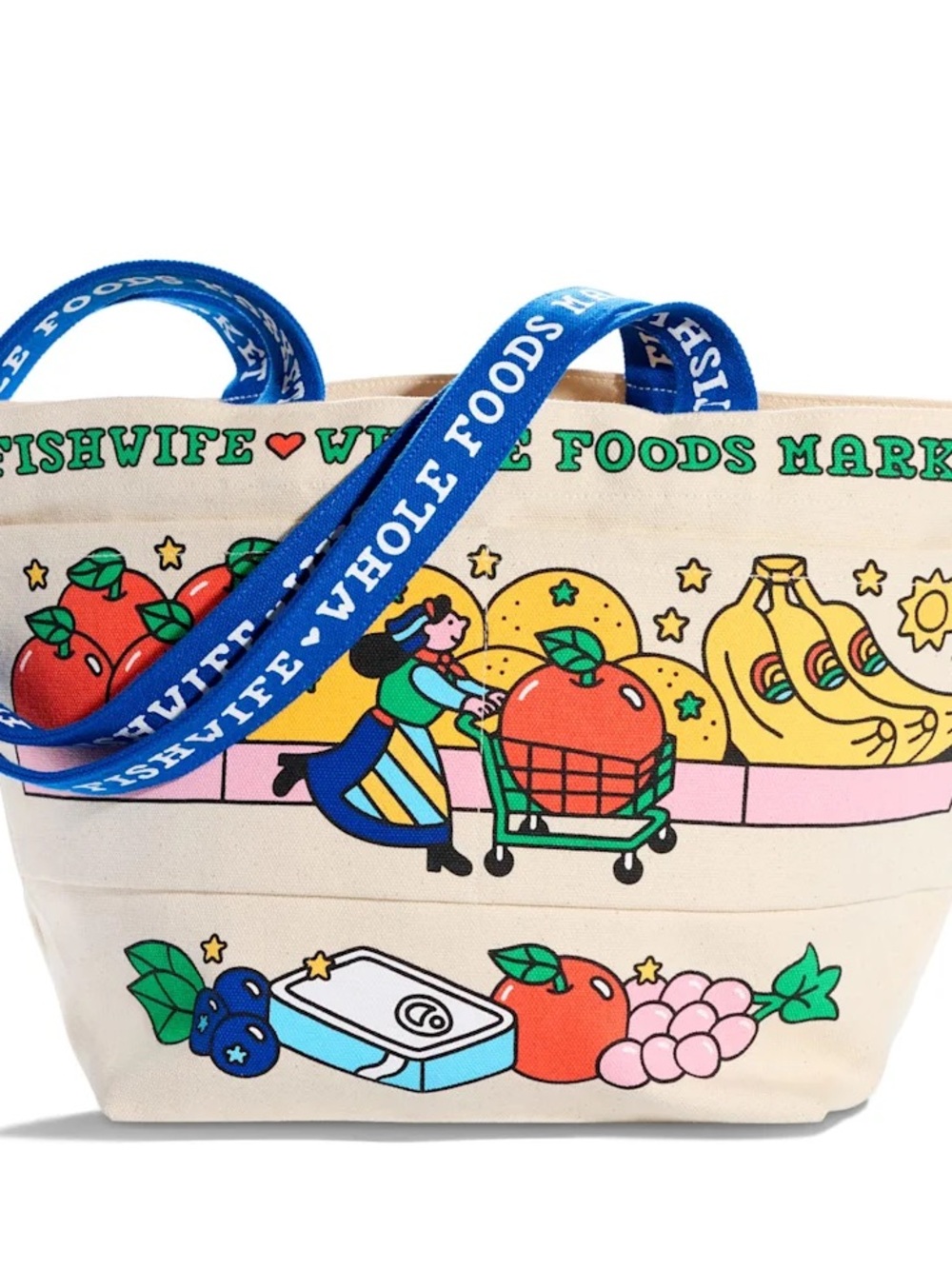 Whole Foods Market x Fishwife Medium Canvas Cream Tote Bag Limited Edition NWT